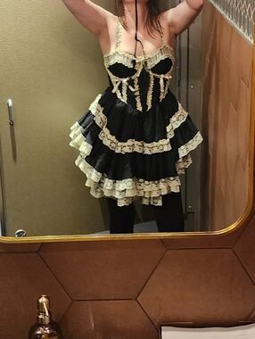 Selkie Moulin Rouge Mini Dress Size Small Worn Once Selkie Black Dress With Lace